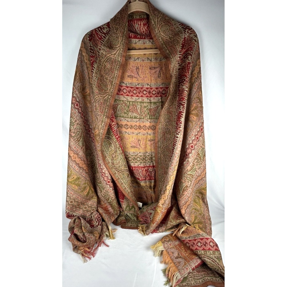 Vintage Petrusse 100% Wool Luxury XL Shawl Scarf France Fringe Red Orange